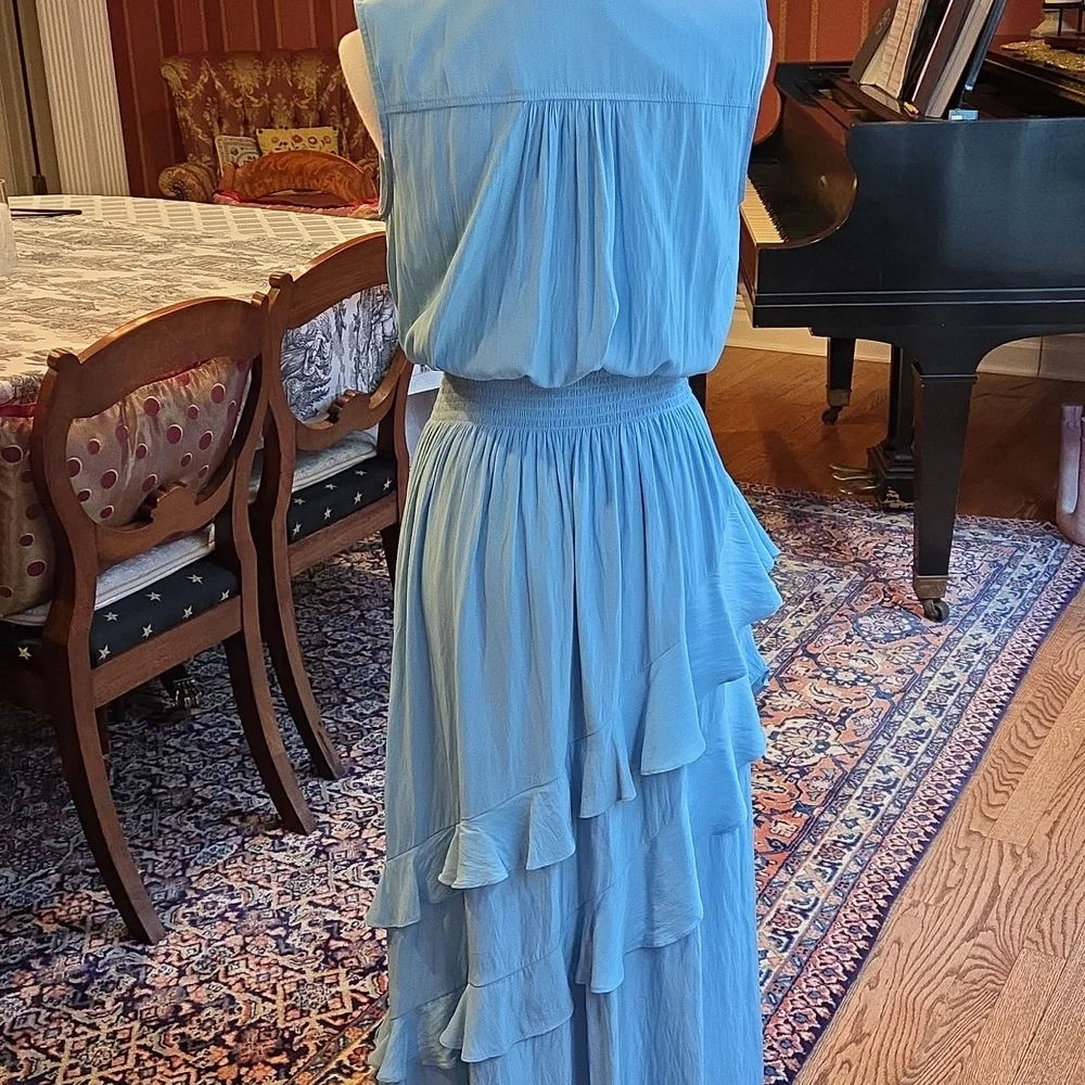 Elegant Blue Ruffle Maxi Dress - Picture 2 of 9